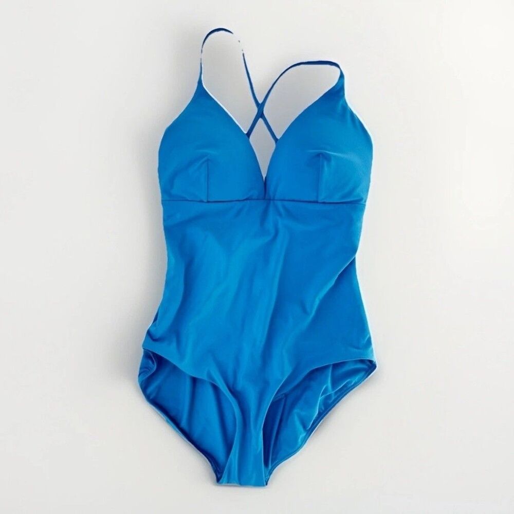 CALIA Women's Swim Triangle Strappy Back One Piece Tranquil Blue Size 12 New